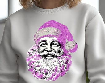 Pink Santa PNG/ Pink Santa Christmas Sparkly Glitter PNG/ Cute Glitter Christmas T shirt Sublimatie Design/ Sparkly Glitter Santa PNG/