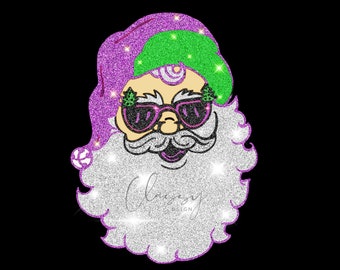 Pink Santa with Sunglasses PNG, Cute Christmas T Shirt Sublimation Design/ Pink Glitter Santa PNG/ Sparkly Glitter Christmas pink Santa PNG/