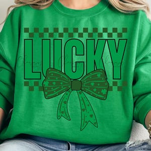 Retro Checkered Lucky St Patrick&#39;s Day Coquette Png, St Patricks day png, Lucky png, St Patrick, St Pattys day png, Retro St Patrick day png