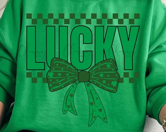 Retro Checkered Lucky St Patrick's Day Coquette Png, St Patricks day png, Lucky png, St Patrick, St Pattys day png, Retro St Patrick day png