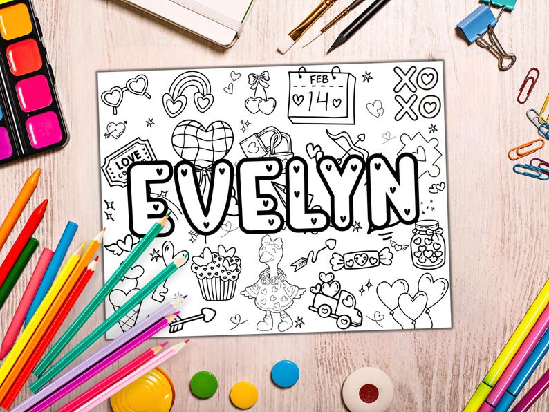 Valentine Themed Name Coloring Page: DIY Personalized Name Kids ...