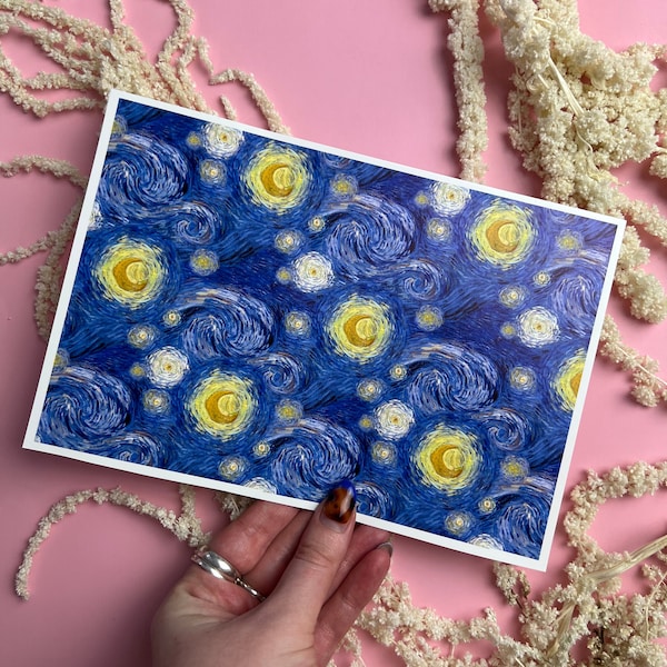 Carta per trasferimento notturno stellato Van Gogh, carta per scivoli d'acqua van Gogh, carta per scivoli d'acqua notturni stellati, carte transfer artistiche per orecchini in argilla