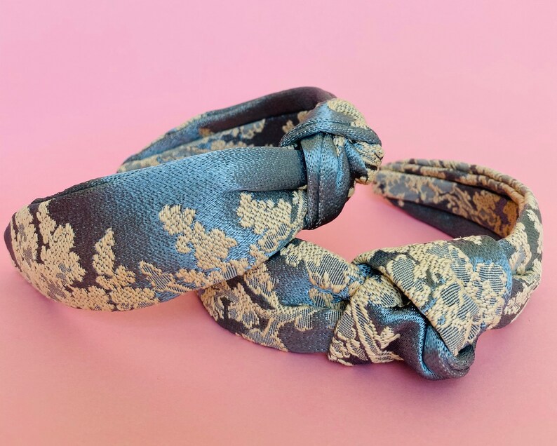 Blue lace knotted headband. Reclaimed silk and lace knotted Etsy