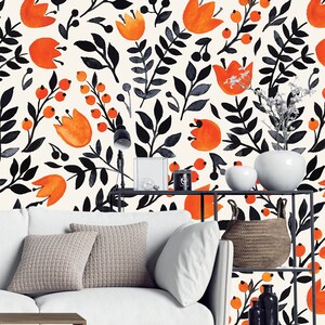 Removable Wallpaper Grey Orange Watercolor Circle Shapes Etsy