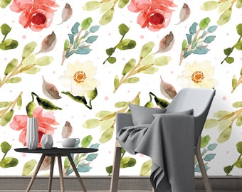 Removable Wallpaper - Watercolor Vivid Roses - Peel and Stick Wallpaper - Nursery Wallpaper - Self Adhesive Wallpaper