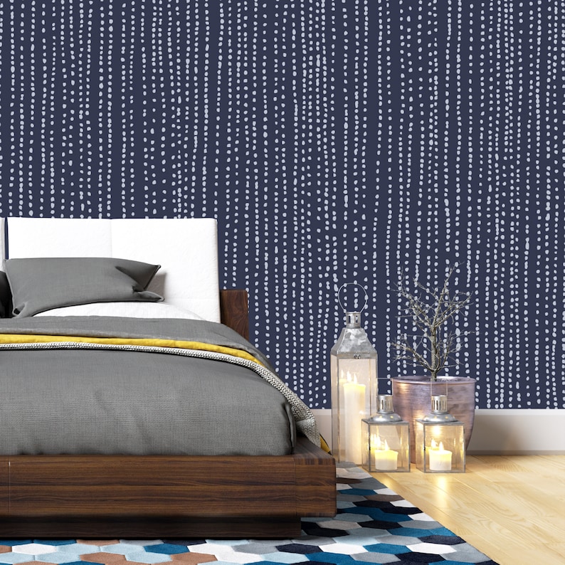 Peel and Stick Removable Wallpaper Dark Blue Hipster Dotted - Etsy