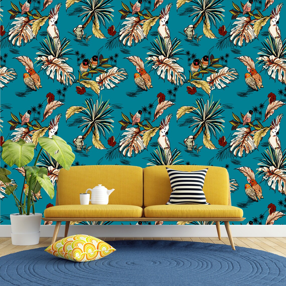 Removable Wallpaper Vintage Retro Tropical Parrots & Etsy