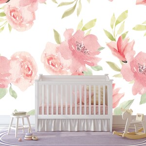 Removable Wallpaper - Soft Pink Watercolor Peonies - Peel and Stick Wallpaper - Nursery Wallpaper - Self Adhesive Wallpaper