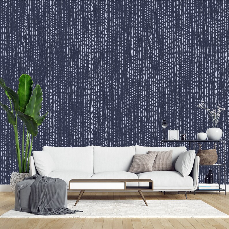 Peel and Stick Removable Wallpaper Dark Blue Hipster Dotted Etsy
