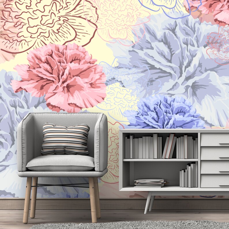 Self Adhesive Wallpaper Pastel Watercolor Peonies Removable Wallpaper Peel and Stick Wallpaper Nursery Wallpaper