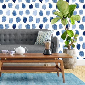 Removable Wallpaper - Indigo Watercolor Brush Touch - Peel and Stick Wallpaper - Nursery Wallpaper - Self Adhesive Wallpaper