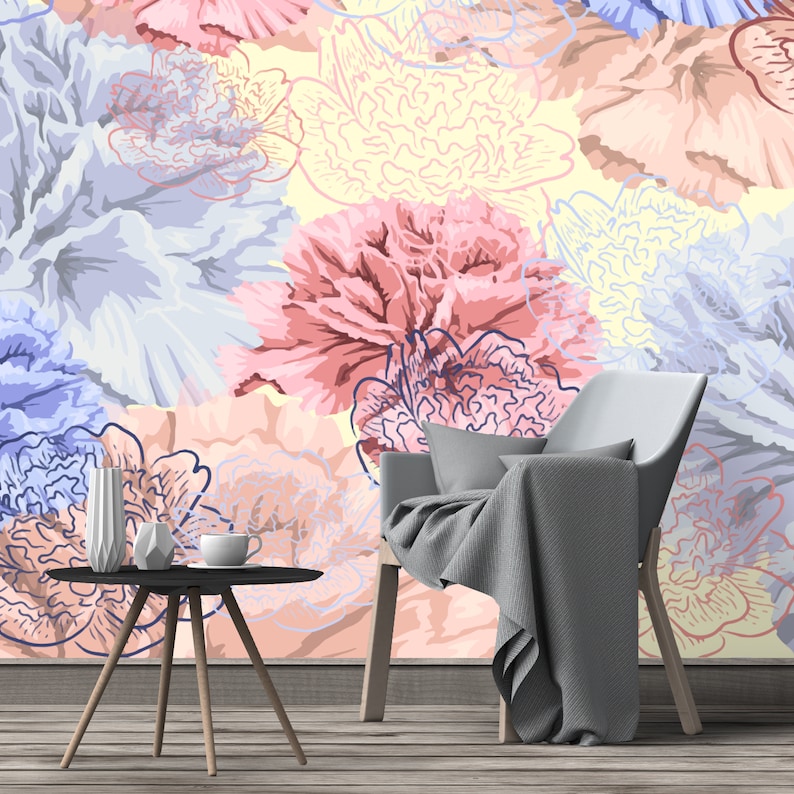 Self Adhesive Wallpaper Pastel Watercolor Peonies Removable Wallpaper Peel and Stick Wallpaper Nursery Wallpaper