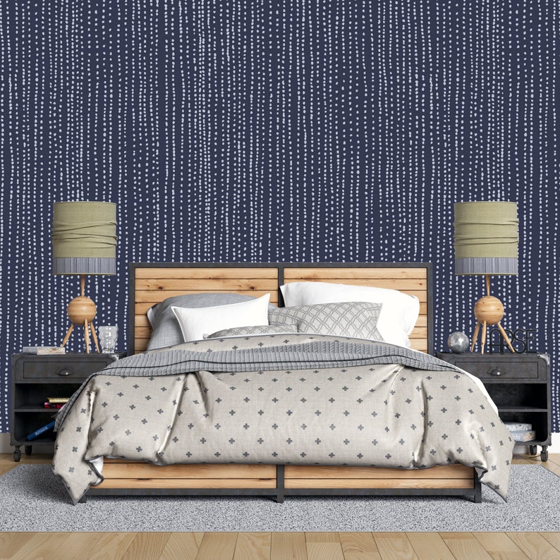 Peel and Stick Removable Wallpaper Dark Blue Hipster Dotted Etsy