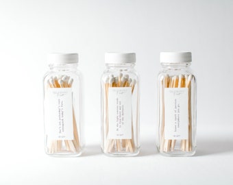 WHITE Tip - 3 PACK Long Stick Matches Glass Bottle | Apothecary | Matchsticks | Home Decoration | Wedding Favor