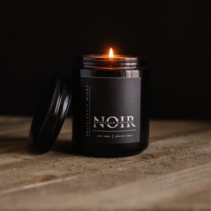 Moroccan Rooibos Scented Soy Candle: NOIR Black Glass Jar, 8oz