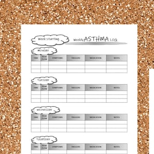 Weekly Asthma Log,Printable,Heart and Lung Health Tracker,Daily Journal,US Letter Size,A4,Instant Download