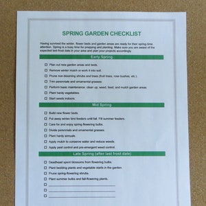 Lista de verificación de jardín de primavera, Planificador de jardín, Rastreador de tareas de jardín, Imprimible, A4, Tamaño de carta de EE. UU., Descarga instantánea
