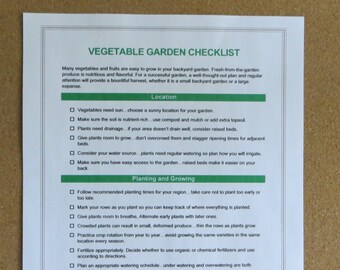 Vegetable Garden Checklist,Grow Vegetables,Garden Planner,Garden Chore Tracker,Printable,A4,U.S.Letter size,Instant Download