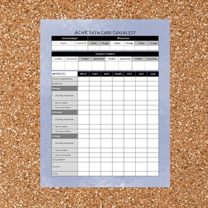 Acne Skin Care Checklist,  Printable, Skin Health Tracker, Daily Journal, Printable, US Letter Size,A4,Instant Download