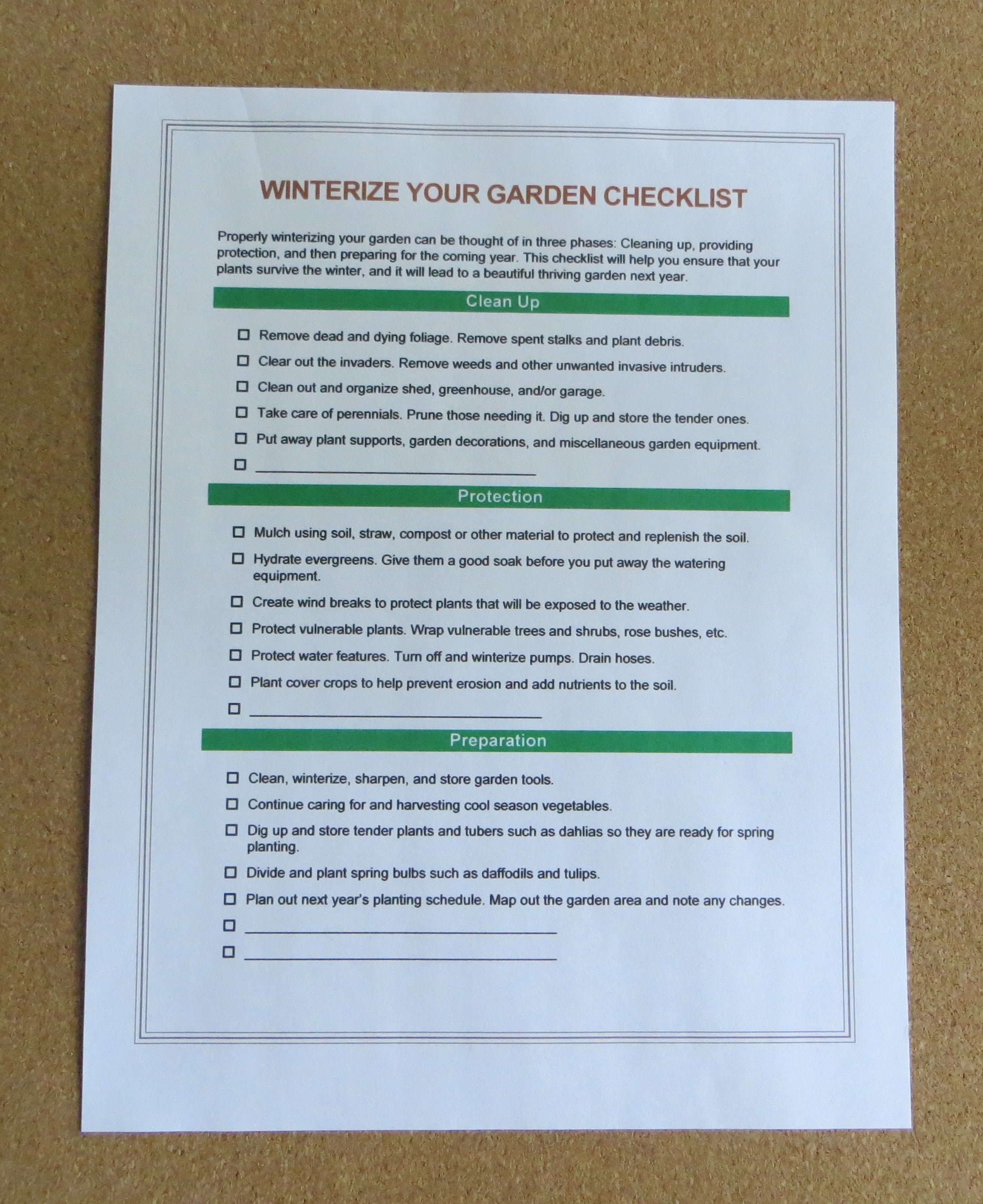 Winter Garden Checklist