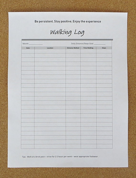 Walking Log Exercise Planner Fitness Tracker Printable A4 U.S.Letter size Instant Download