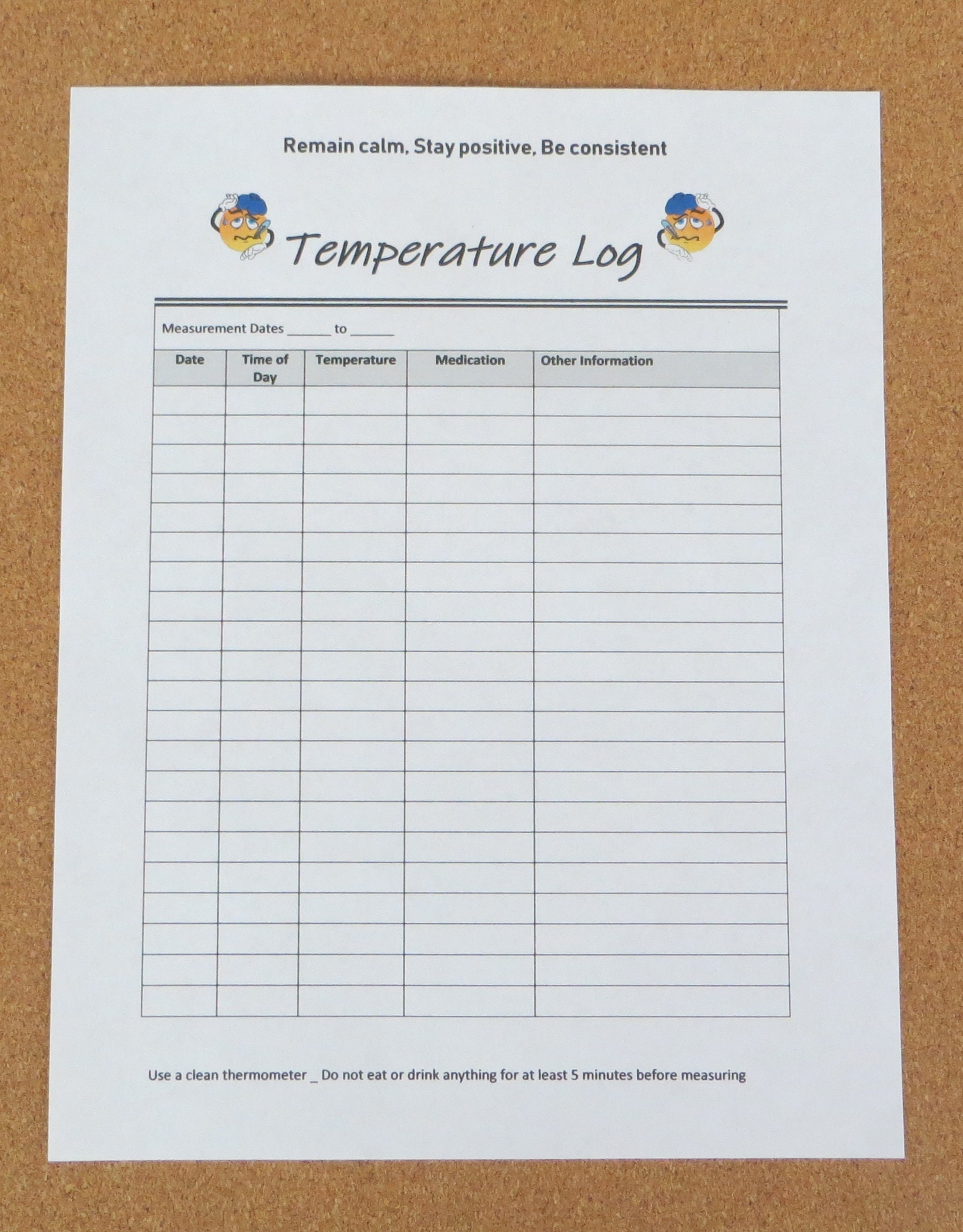 refrigerator temperature log template