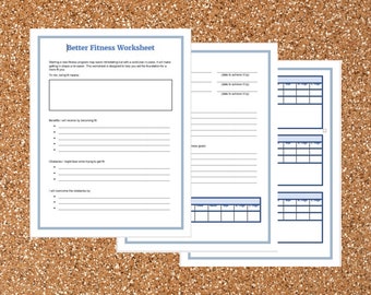 Better Fitness Worksheet,Fitness Motivation,Fitness Goal Tracking,Health Tracker,Printable,A4,A5,U.S.Letter size,Instant Download