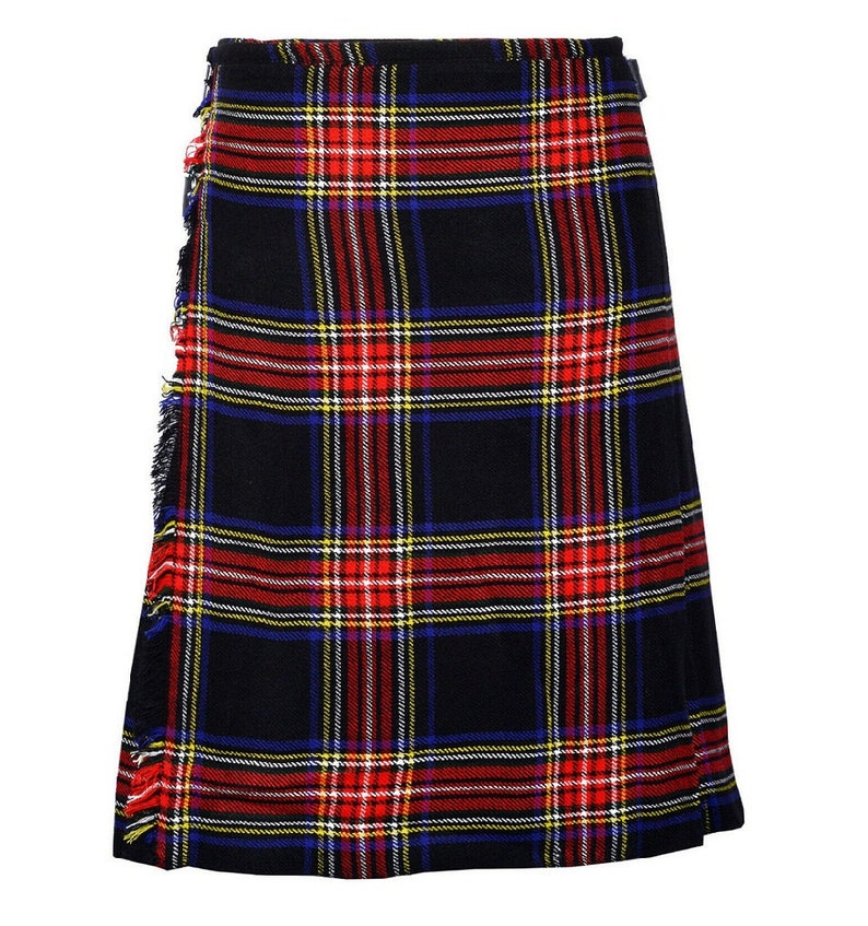 Tartan Kilt Black Stewart 8 Yard Traditional Scotland Dress