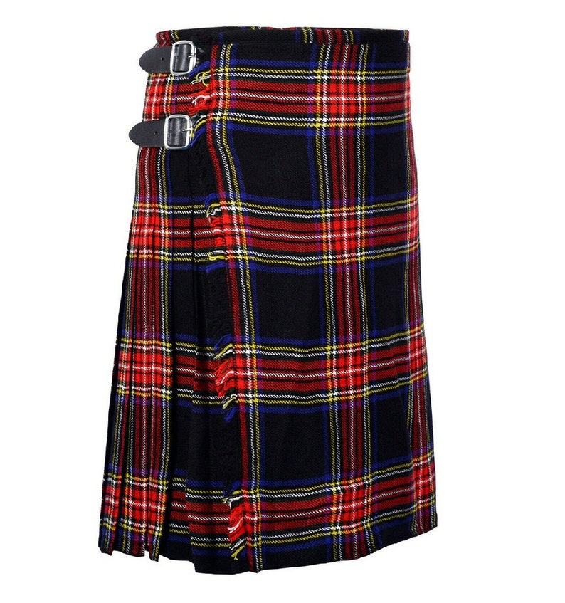 Tartan Kilt Black Stewart 8 Yard Traditional Scotland Dress
