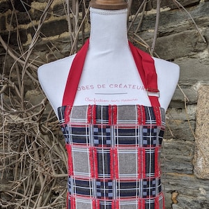 A beautiful fully lined Handmade Women&#39;s Apron in a Thick Cotton/Polyester mix with a &quot;Tartan&quot; pattern and pocket on the front, .