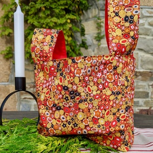 Eine schöne und luxuriöse voll gefüttert japanische Knoten Tasche/Geldbörse, 100 % japanische Baumwolle in rot, Orange, Gold und schwarze Punkte