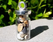 Sterling Silver Glass Vial Tube Pendant with Beach Pebbles from Pacific Northwest Coast