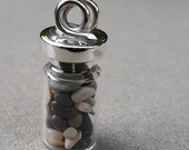 Glass Vial Tube Bottle Pendant with Beach Pebbles from Pacific Northwest Coast -  Fun Conversation Piece - Handmade Sterling Silver Top