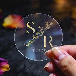 Stickers de mariage en aluminium monogramme personnalisé | initiales personnalisées avec date | Sceaux ronds