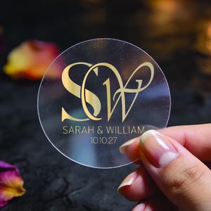 Benutzerdefinierte Metallic Foil Monogram Stickers | runde Hochzeitsetiketten für Gastgeschenke & Umschläge