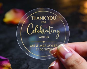 Custom Metallic Foil Thank You for Celebrating Stickers | Personalised Wedding Favours & Envelope Seals