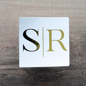 Autocollants de mariage monogramme en feuille carrée personnalisée/autocollants de mariage initiaux personnalisés/autocollants de nom de mariage/autocollants de mariage en feuille d&#39;or