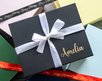 Gepersonaliseerde magnetische geschenkdoos met aangepast lint | Geschenkdoos met folieprint | Keuze uit lintkleuren