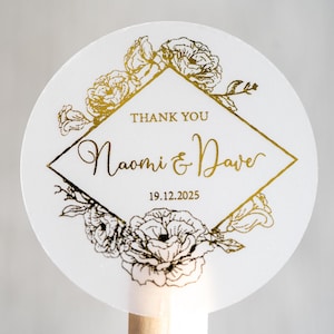 Autocollant métallisé personnalisé avec cadre floral/cadeaux pour mariage/autocollants personnalisés/joint d'enveloppe/autocollants de fête/étiquette de mariage/autocollant aluminium