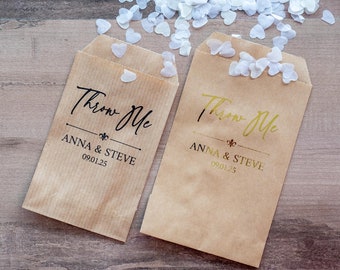 Custom Foil Throw Me Kraft Envelopes/Personalised Wedding Favour/Confetti Packets/Wedding Confetti/Seed Packets/Tissue Packets/Party Favour
