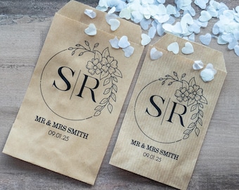 Mini sobres Kraft con monograma personalizado/Regalos de boda/Paquetes de confeti/Confeti de boda/Paquetes de semillas/Bolsas Kraft/Regalos de fiesta/Fiesta de bodas