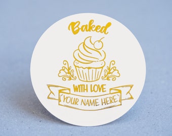 "Gebacken mit Liebe" Metallic Foil Aufkleber / Back Aufkleber / Handgefertigte Aufkleber / Personalisierte hausgemachte Aufkleber / Backetiketten