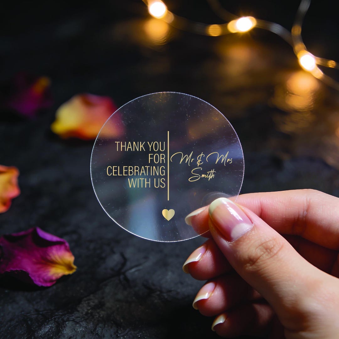 Round Personalised Gold Foil Stickers for Wedding Favours | Thank You ...