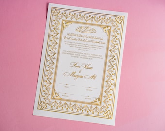Muslim Wedding Certificate – Custom Nikkah Mubarak Gold Foil Islamic Marriage Contract