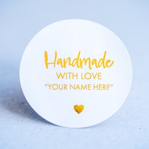 Personalisierte "Handmade with Love" Metallic Foil Aufkleber, Kuchenetiketten, Backaufkleber, Handgemachte Aufkleber, Selbstgemachte Etiketten, Kleinunternehmen
