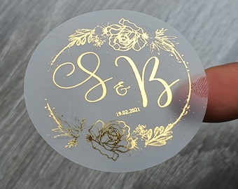 Personalised Foil Wedding Stickers/Clear Foil Labels/Wedding Favour Stickers/Custom Wedding Stickers/Envelope Seals/