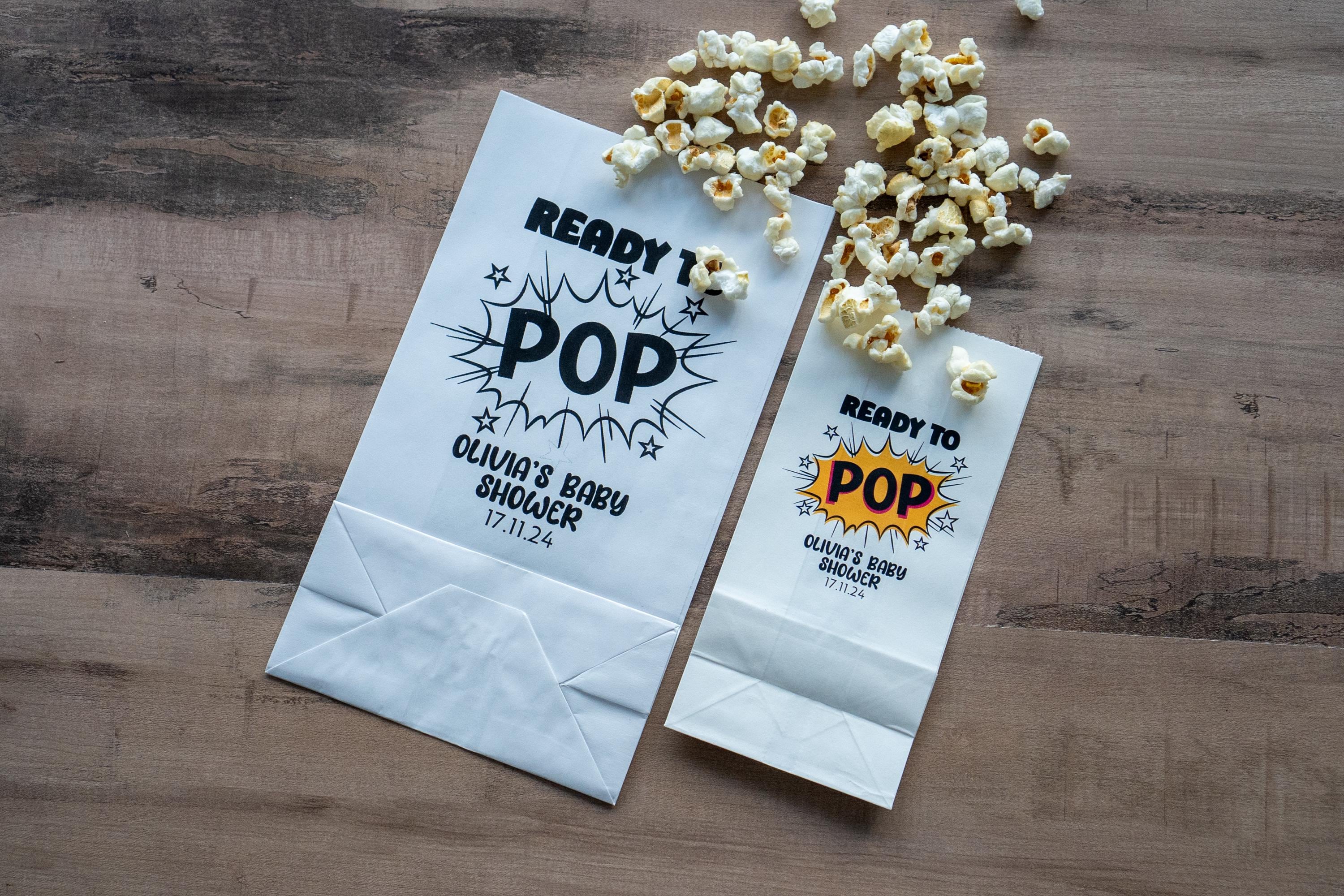 Personalised White Popcorn Bags/Custom Party Favours/Favour Bags/Baby Shower Favours/Custom Popcorn Bags/Baby Shower Decor/Custom Party Bags