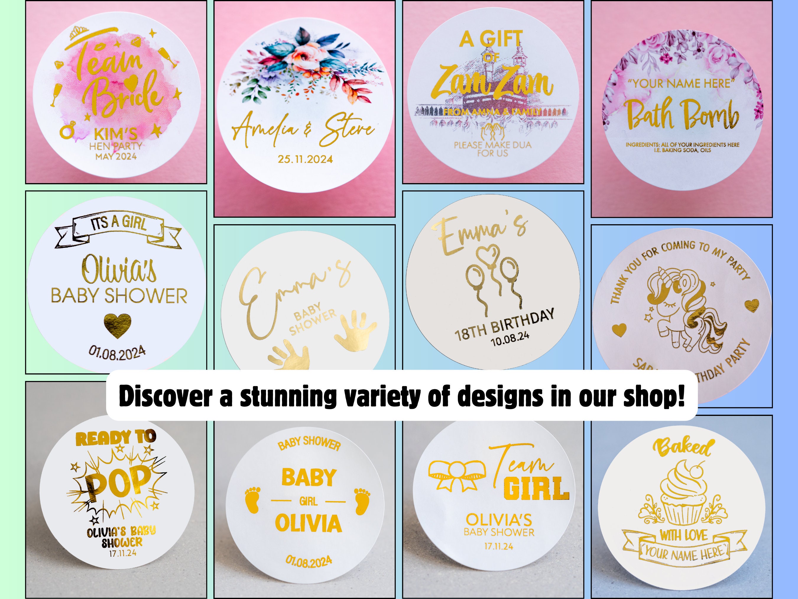 Age Sticker Labels Personalised Foil Birthday Stickers | Round Gold Foil Name & Age Labels ...