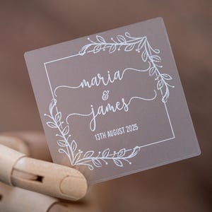Personalised White Clear Square Wedding Stickers/Favour Stickers/Wedding Name Stickers/Wedding Favour Label/Wedding Stationary