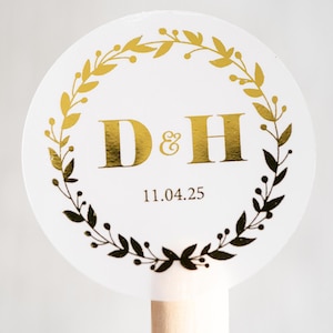 Personalised Foil Monogram Wedding Stickers with Leaf Frame/Wedding Favours/Envelope Seals/Wedding Labels/Wedding Stationary/Foil Stickers